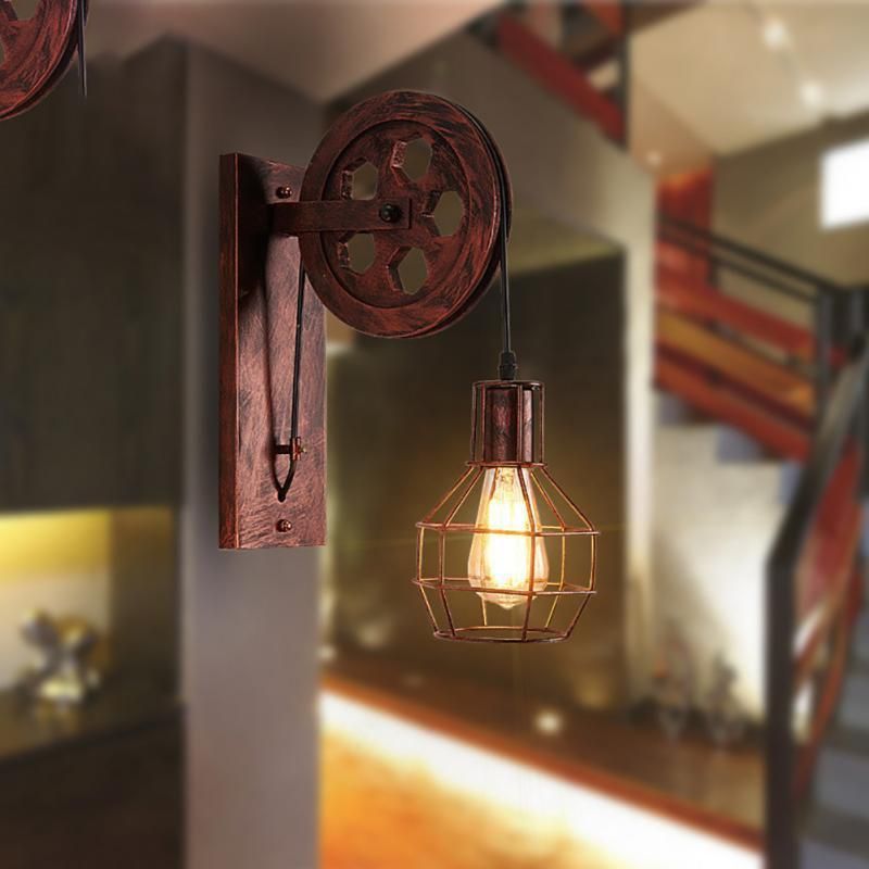 Corridor Living Room E27 Restaurant Rustic Iron Loft Cafe Pulley Wall Lamp (WH-VR-08)