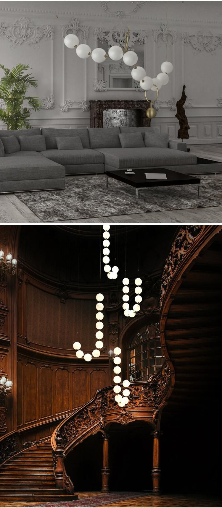Engineering Customization Decoration Commercial Center Long Staircase White Ball LED Chandelier Lamp