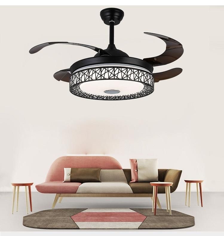 42′ ′ Modern Bluetooth Remote Control Hotel&Bedroom Big Lampshade Dimmable LED Light Ceiling Fan with Retractable Blades