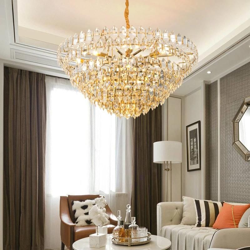 Suspension Crystal Luminaire Gold Hanging Lamp for Living Room Sitiing Room Decor (WH-AP-96)