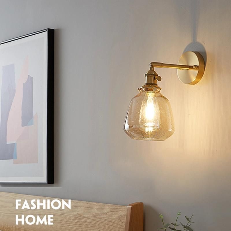Retro Bedroom Bedside Wall Lamp Modern Corridor Wall Lamp Brass Bubble Glass Wall Light