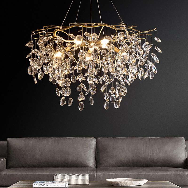 Villa Living Room Pendant Lamp Light Luxury Full Copper Crystal Bedroom