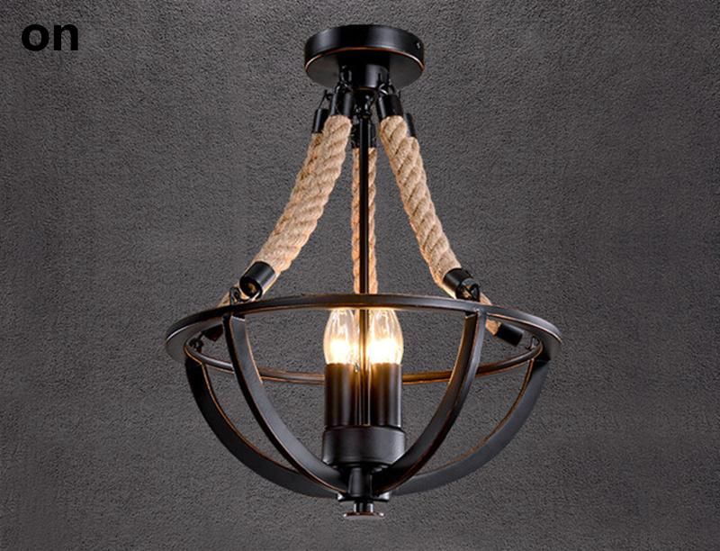 Vintage Hemp Rope Chandelier Lamp Hanging Pendant Light Ceiling Lights Indoor Decoration Lighting