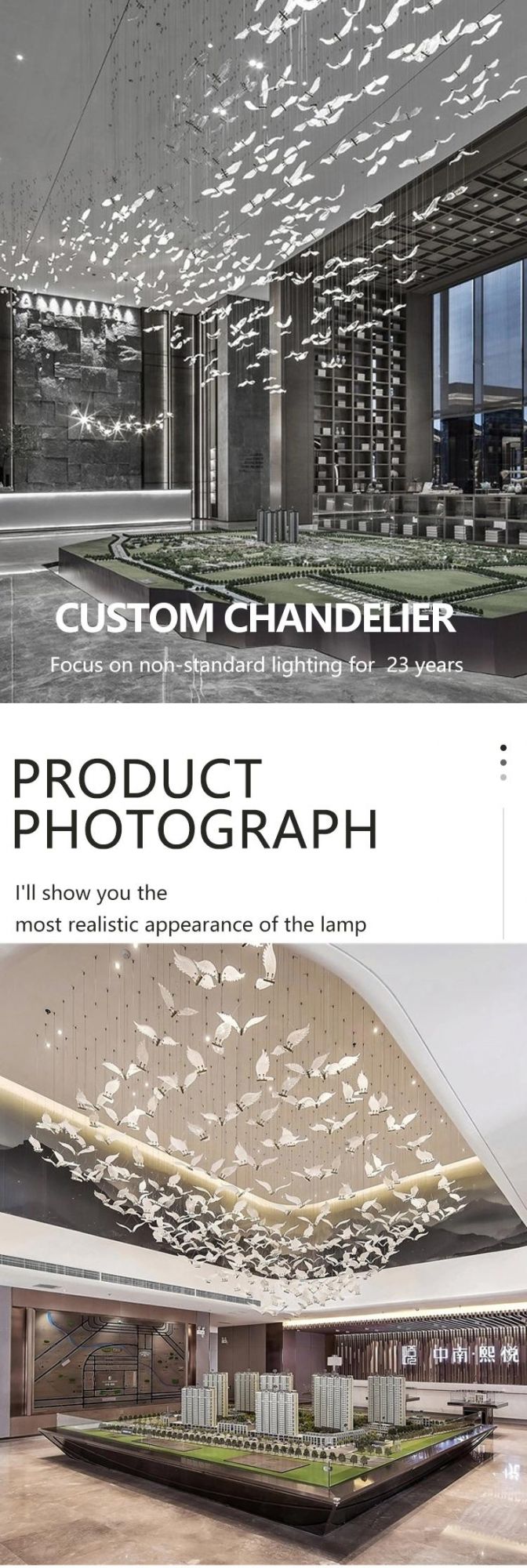 Bird Shape Decor Super Market Store Show Room Custom Large Luxury Glass LED Chandelier Light