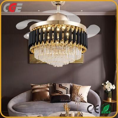 LED Ceiling Fan Lights Copper Mute Motor ABS Retractable Blades Decorative Crystal Modern Indoor