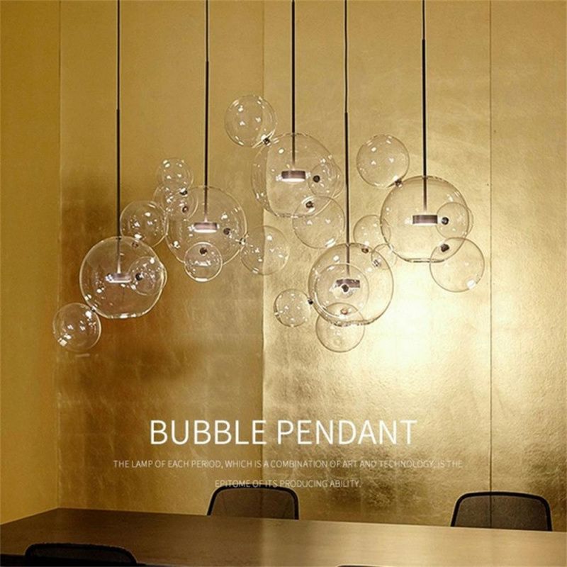 Modern Mouse LED Bubbles Ball Pendant Lights Glass Lustre Luminaria Clear Hanging Light for Living Room Bedroom Restaurant