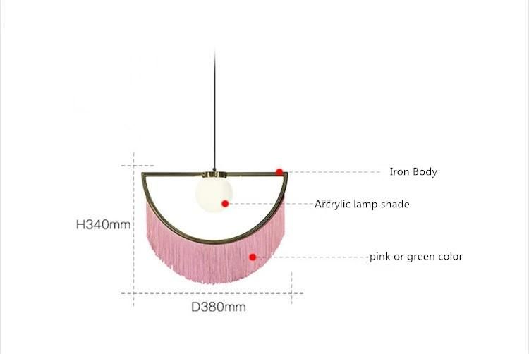 Zhongshan Home Lighting Chandelier Light Factory Nodic Pink Tassels Pendant Lamp Modern Simple Glass Decorative Fashion Lamp