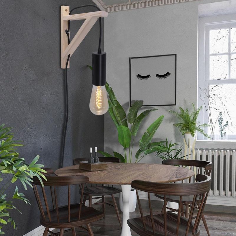 Nordic Wooden Wall Lamp Creative Industrial Dining Room Bedroom Plug in Wall Lamp (WH-OR-65)