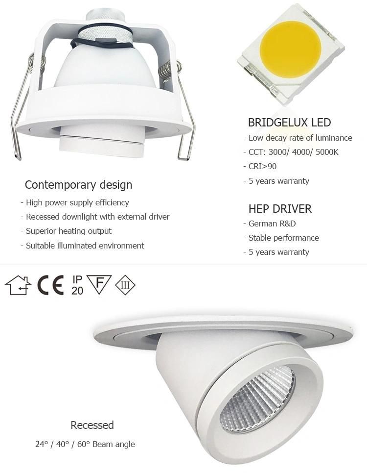 Adjustable 6.2W Recessed Bedroom Home Lighting and Round Ceiling Light Downlight