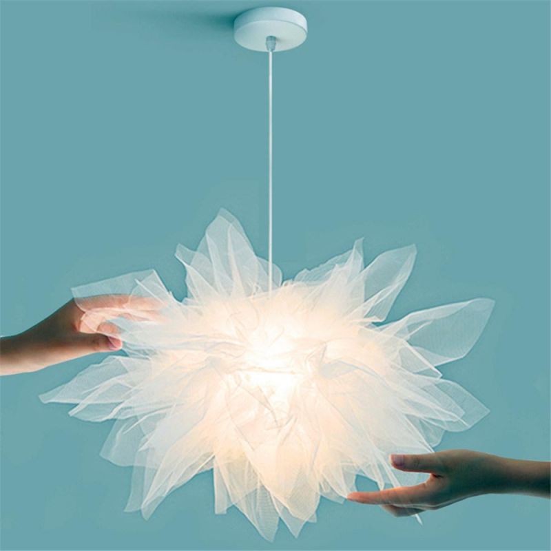 Romantic Lace Fabric Pendant Light Fixtures Pendant Lamp LED Hanging Lamp for Princess Living Room Bedroom Home Art Decor