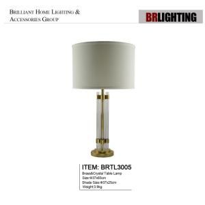 Brass and Crystal Table Lamp with off White Lamp Shade