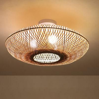 Round Bamboo Wicker Rattan Semi Flush Mount Ceiling Light (WH-WA-36)