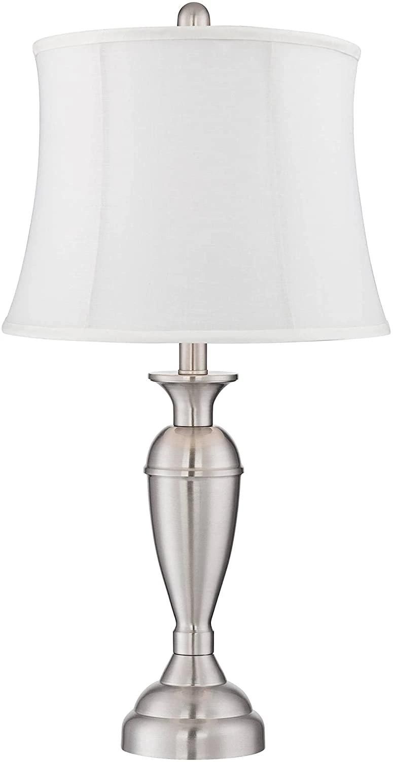 Blair Contemporary Modern Style Brushed Nickel Silver Metal Drum Shade LED Light Bulb Table Lamps for Living Room Bedroom House Bedside Nightstand Lighting