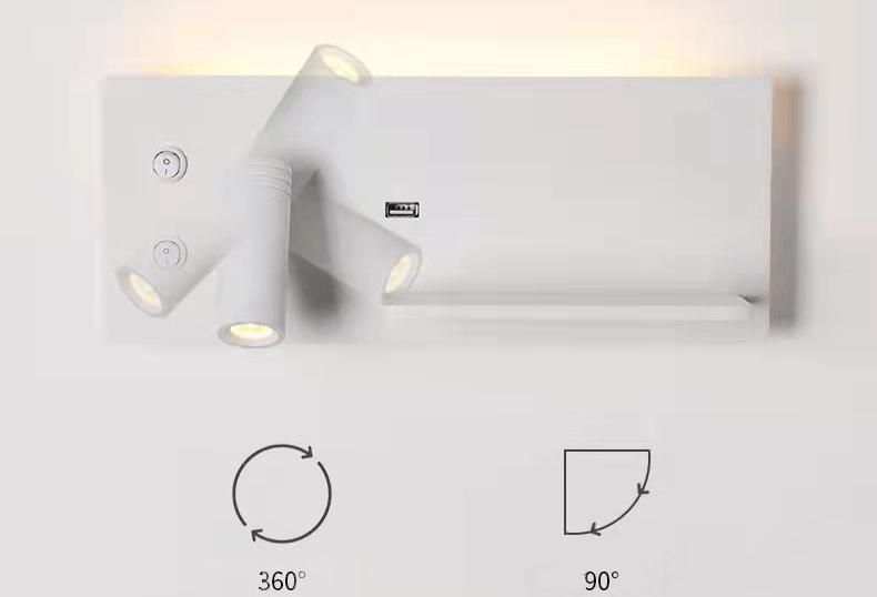 Modern LED Wall Light Multi-Function USB Charge Downlight for Bedroom, Studyroom
