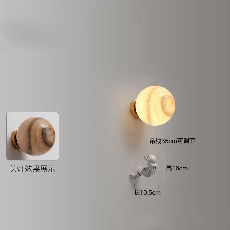 Children′s Room Moon Wall Lamps Modern Simple Creative Astronaut Cartoon Wall Lights Bedroom Bedside Background Wall Decor Lamp