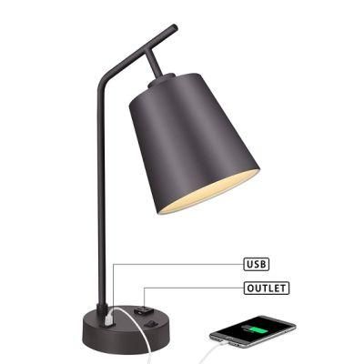 Jlt-Ht04 Industrial Dark Bronze Finished Iron Nightstand Table Lamps USB Desk Lamp with Outlet