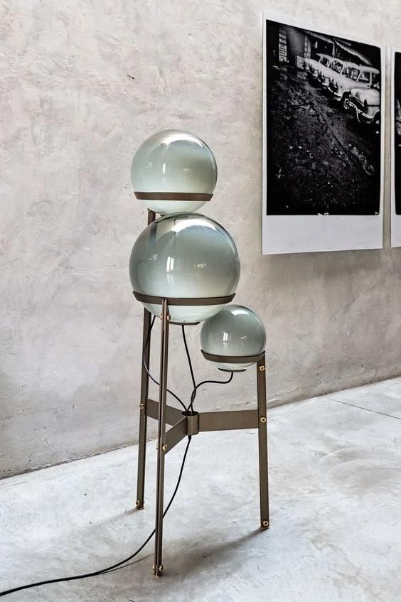 Modern Style Metal Amber Clear Smoky Gray Floor Lamp