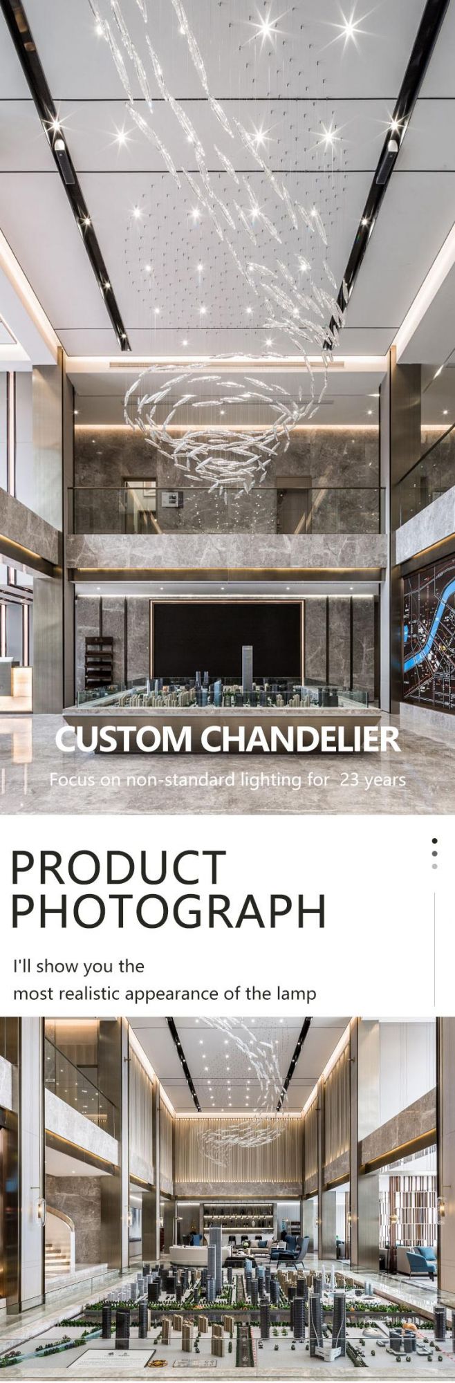 New Design White Glass Lamp Decorative Long Staircase Exhibition Custom LED Chandelier Light