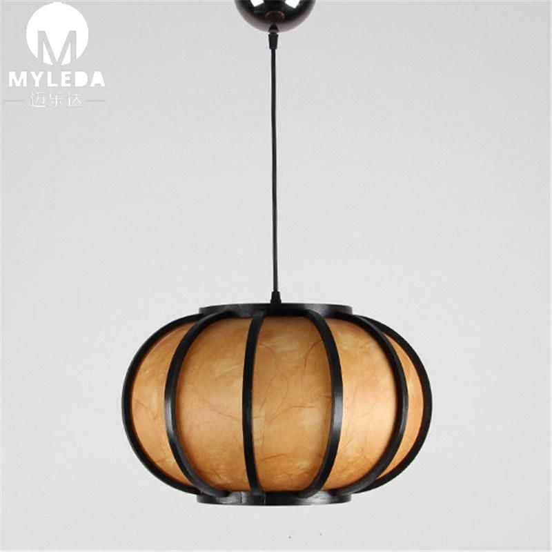 Metal Lantern Wooden Pendant Lamp