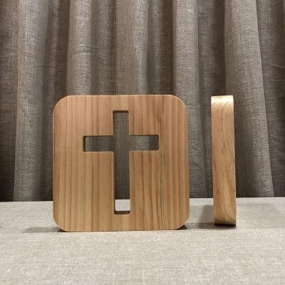 Home Ornaments Warm Yellow Light Hollow Cross Wood Lamp for Gc-L-1887