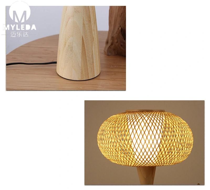 Chinese Style Garden Bamboo Table Light with Natural Wood Frame