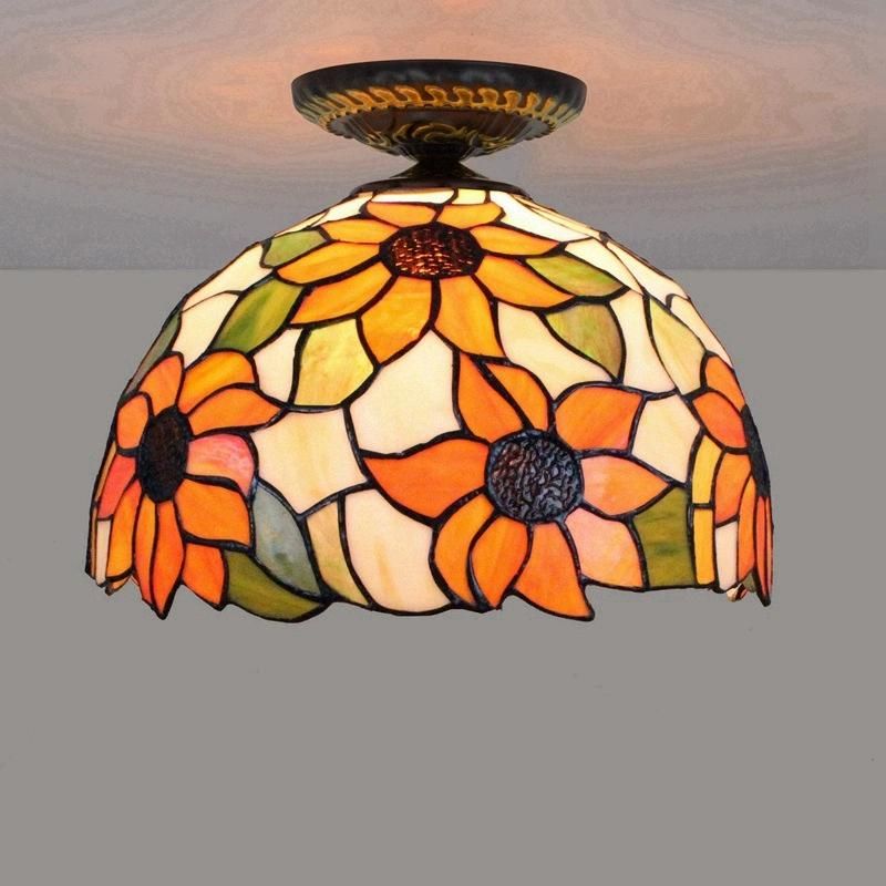 America Countryside Tiffany Multi-Color Glass Dining Room Bedroom Flower LED Ceiling Light (WH-TA-28)