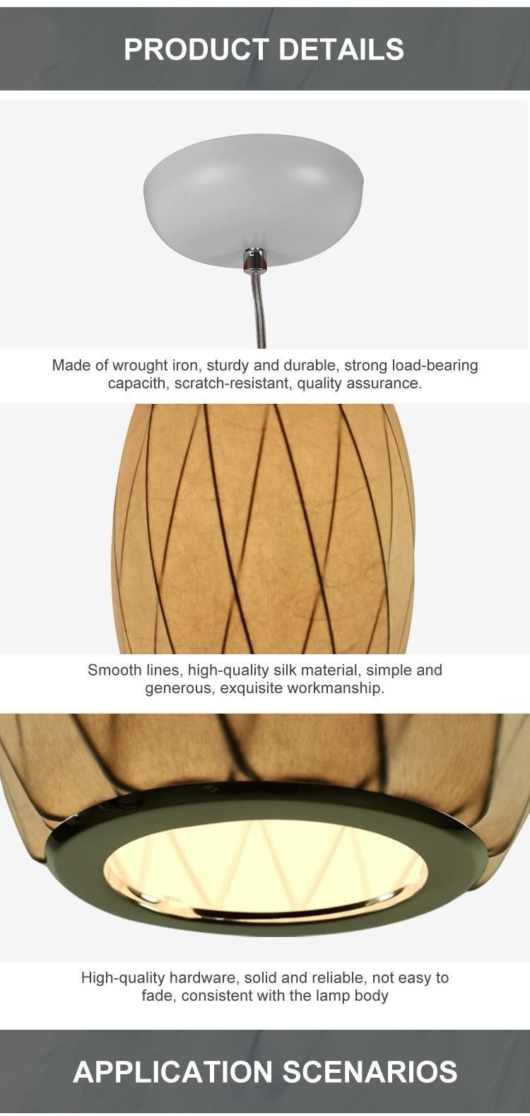 Chinese Customized Luxury Modern Foyer Dining Room Silk Pendant Lamp Drum Shade Hanging Light