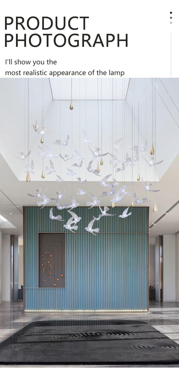 Bird Shape Super Market Store Show Room Custom Large Luxury Glass LED Chandelier Light