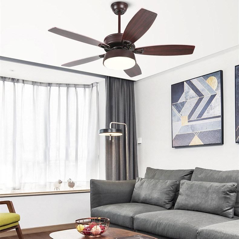 Fan Modern Loft Retro Wooden and Iron Ceiling Fan with Light for Coffee, Bar and Living Room AC Fan Cooling Fan