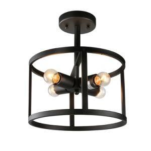 Phine Industrial 4 Semi-Flush Mount Drum Lights Ceiling Pendant Fixtures, Black