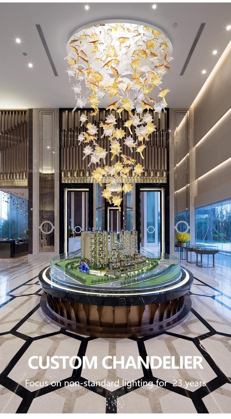 Maple Leaf Shape Decoration Business Center Banquet Hall Custom Large Glass Gold LED Chandelier