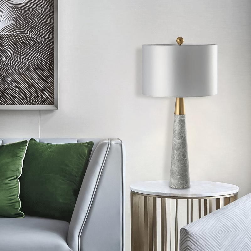 Hotel Project Customized Luxury Fabric Shade Marble Lamp for Lobby Nordic Ins Marble Bedroom Bedside Table Lamp Model Room Soft Decoration Exhibition Hall