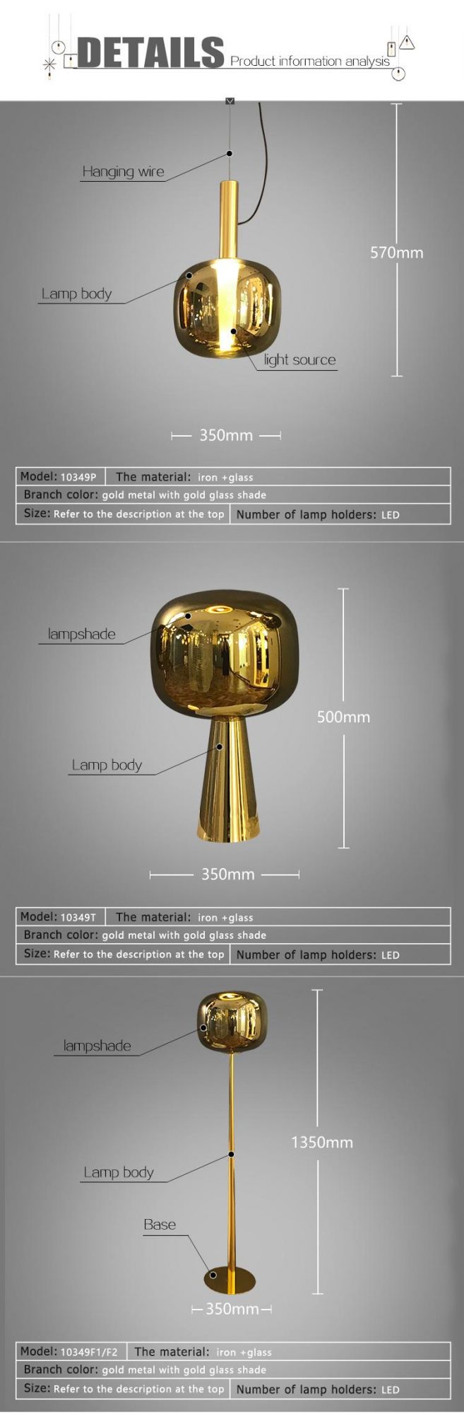 Modern Style Copper Chandelier & Table & Floor Lamp