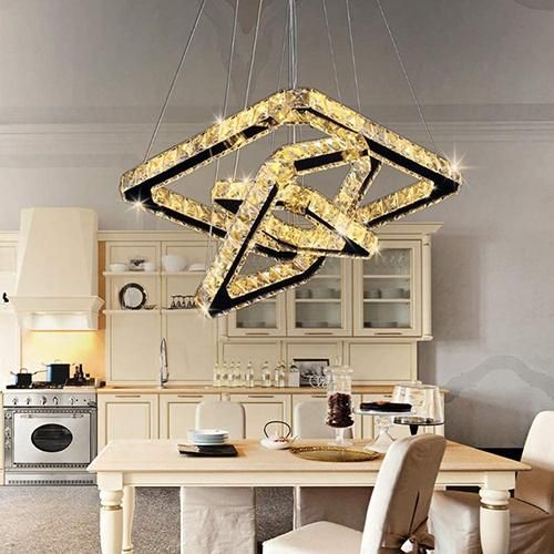 Modern LED Crystal Lighting Pendant Lamp Hanging Light for Bedroom Square Shape Decorative