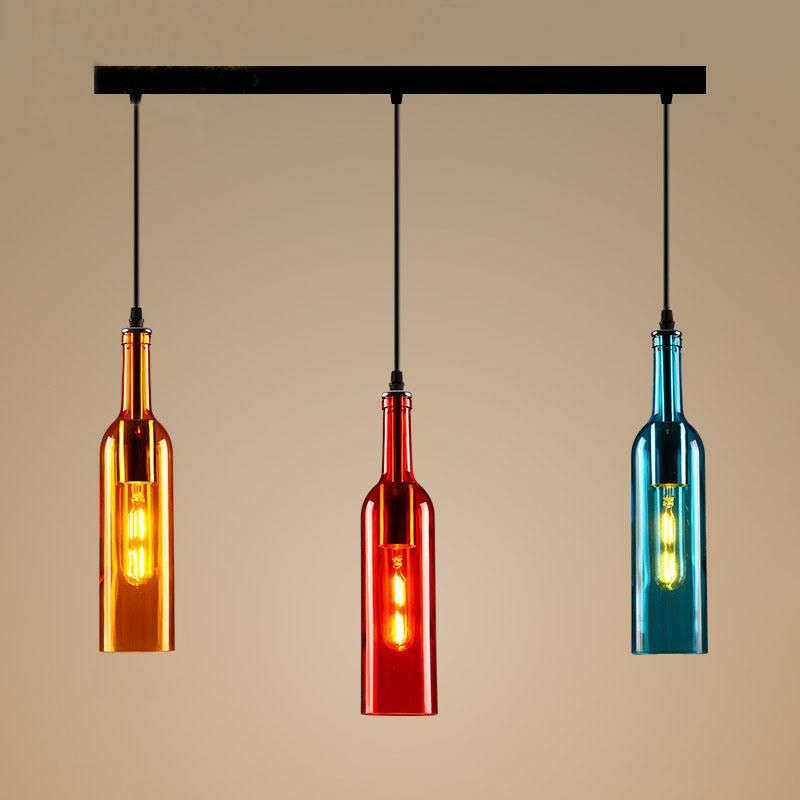 Industrial Pendant Light Art Decoration Iron Glass Wine Bottle Chandelier Pendant Lamp Hanging Kitchen Light