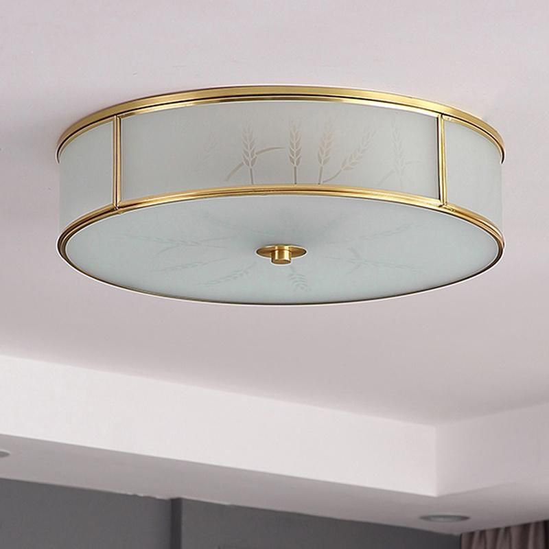 Round Copper Glass Lampshade Ceiling Light Warm Bedroom Lamp Simple Study Light
