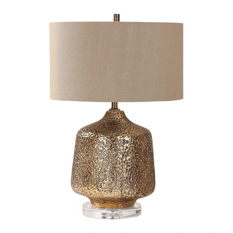 American Simple Desk Lamp Imported From The United States Crystal Gold Glaze Porous Texture Study Living Room Villa Creative Lamp Ceramic Light