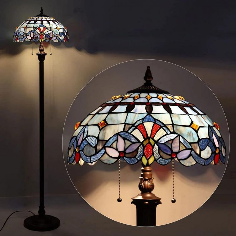 Capulina Tiffany Floor Lamp 2-Light 18" Wide Traditional Art Style Standing Lamp for Living Room Bedroom