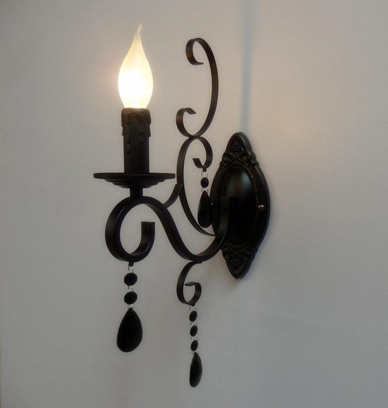 Classic Vintage Candle Wall Light Black Wrought Iron Body Crystal Deco Wall Mount Light (WH-VR-99)