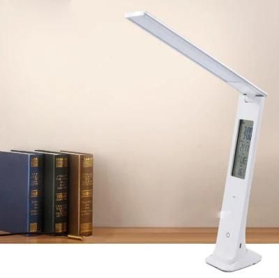 LED Desk Table Eye-Caring Reading Night Light for Kids, Clock Temperature Display Screen Lamp