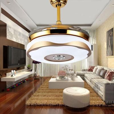 Chic Simple Gold Smart System LED Fan Light Lamp with Music Bluetooth Voice Control Switch for Home Use Bedroom Living Room