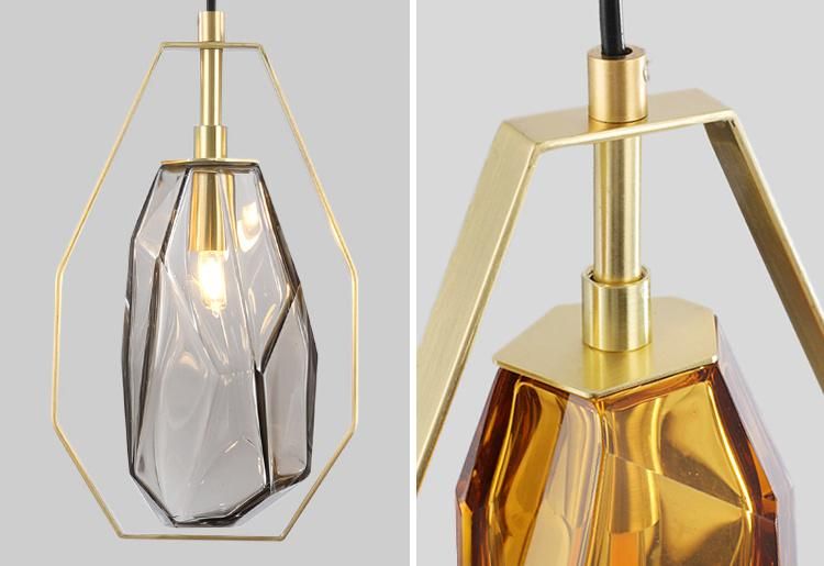 Popular Design Amber Smoky Color Glass Lamp Shade Chandelier Golden Pendant Lamp
