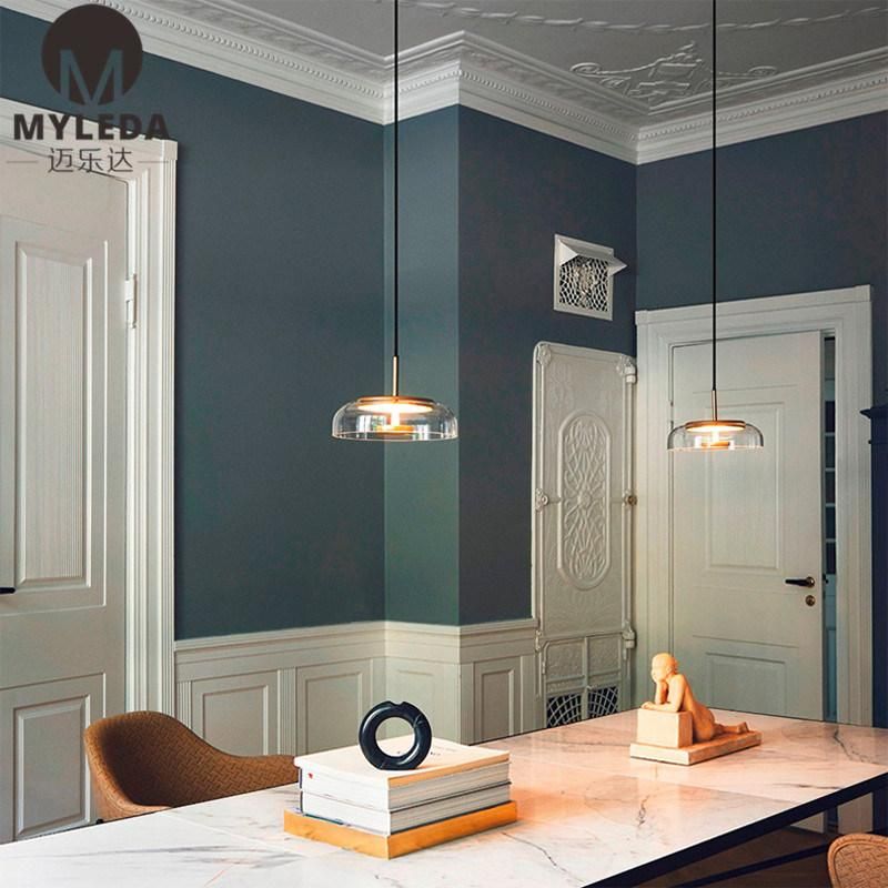 Modern Brass Metal White Glass Round Ball LED Pendant Light