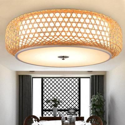 Bamboo Wicker Rattan Lantern Shade Flush Mount Ceiling Light (WH-WA-40)