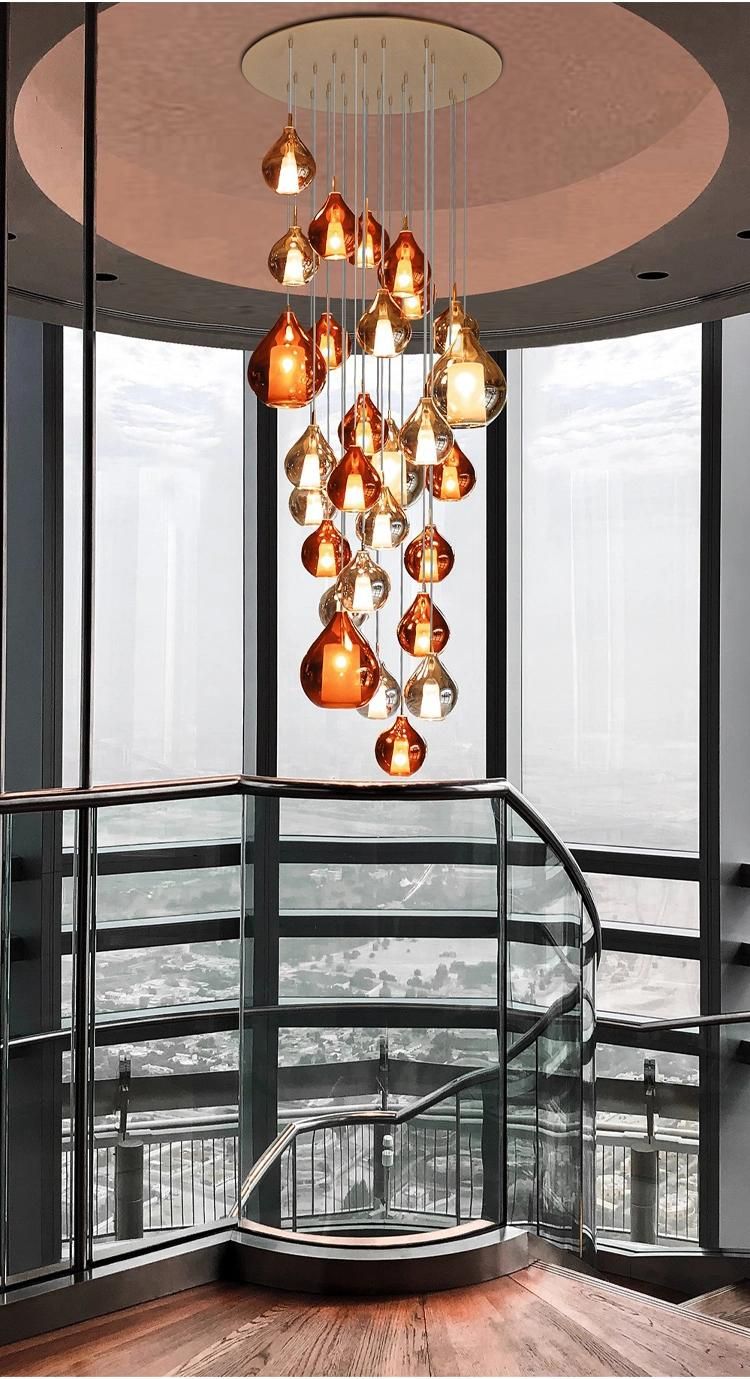 New Design Decoration Show Room Long Staircase Glass Engineering Custom LED Chandelier