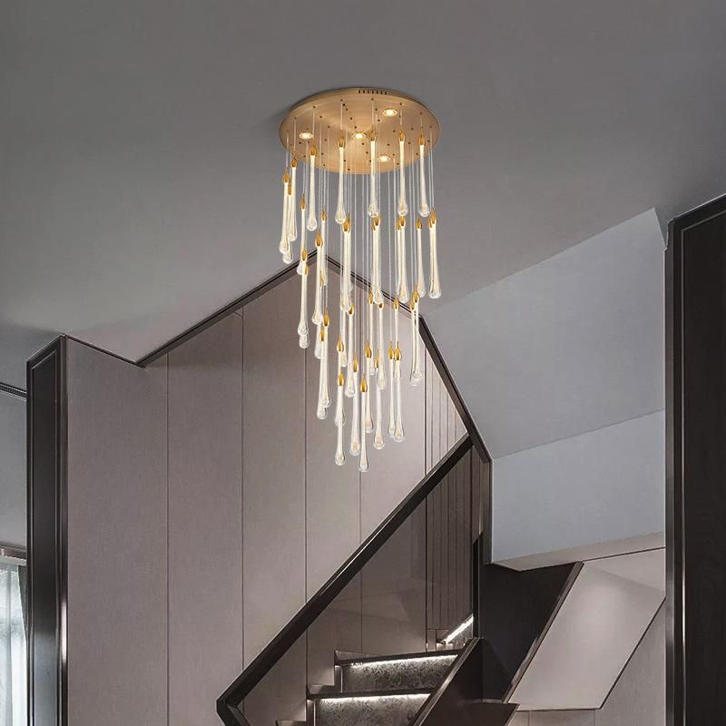 Post-Modern Staircase Long Chandelier Light Luxury Villa Living Room Large Chandelier Water Drop Chandelier