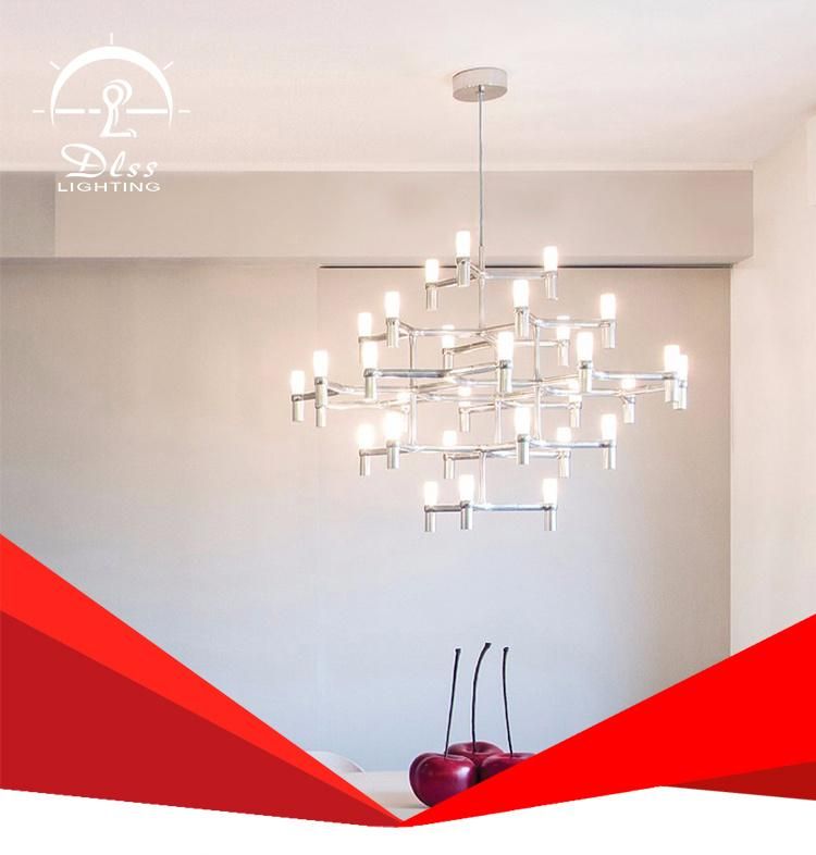 Modern Style Metal Glass Chandelier Lamp with LED Pendant Light