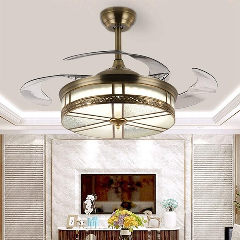 Ceiling Fan Hanging Lamp Indoor Decoration Fancy Lights Retractable Blade for Home Metal Gold LED Ceiling Fan with Light