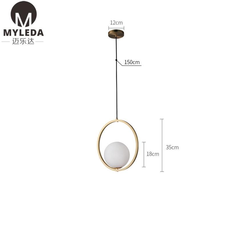 Modern Brass Metal White Glass Round Ball LED Pendant Light