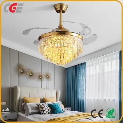 Wholesale Price Modern Luxury Decorative AC110V/220V Ceiling Fan with Hidden Blades Crystal Lamps